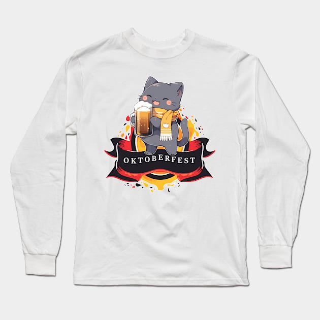 Oktoberfest Octoberfest Cat Loves Beer Long Sleeve T-Shirt by Underground Cargo